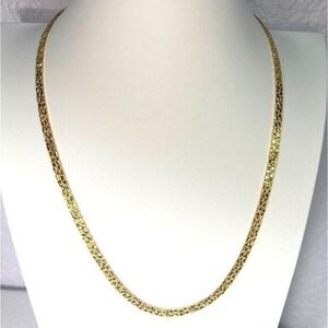 Vintage Unisex 24" Necklace 6mm Nugget Textured Chain Fold‎ over Clasp Gold Tone